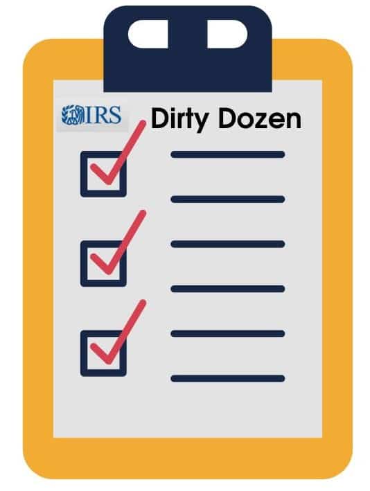 IRS Dirty Dozen Checklist on a Clipboard 