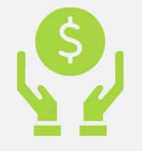 Icon of hands holding up a dollar sign on a coin to display that a Self-Directed Roth IRA LLC offers simplified investment management.
