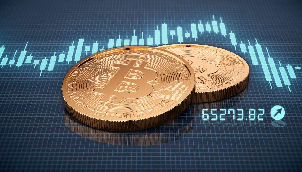 Bitcoins lie on an electronic grid, showcasing how the stocks have escalated, which indicates investors should consider utilizing their checkbook control through their Checkbook IRA.